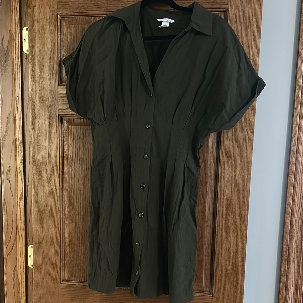 Women's Linen Olive Green Button-Up Dress